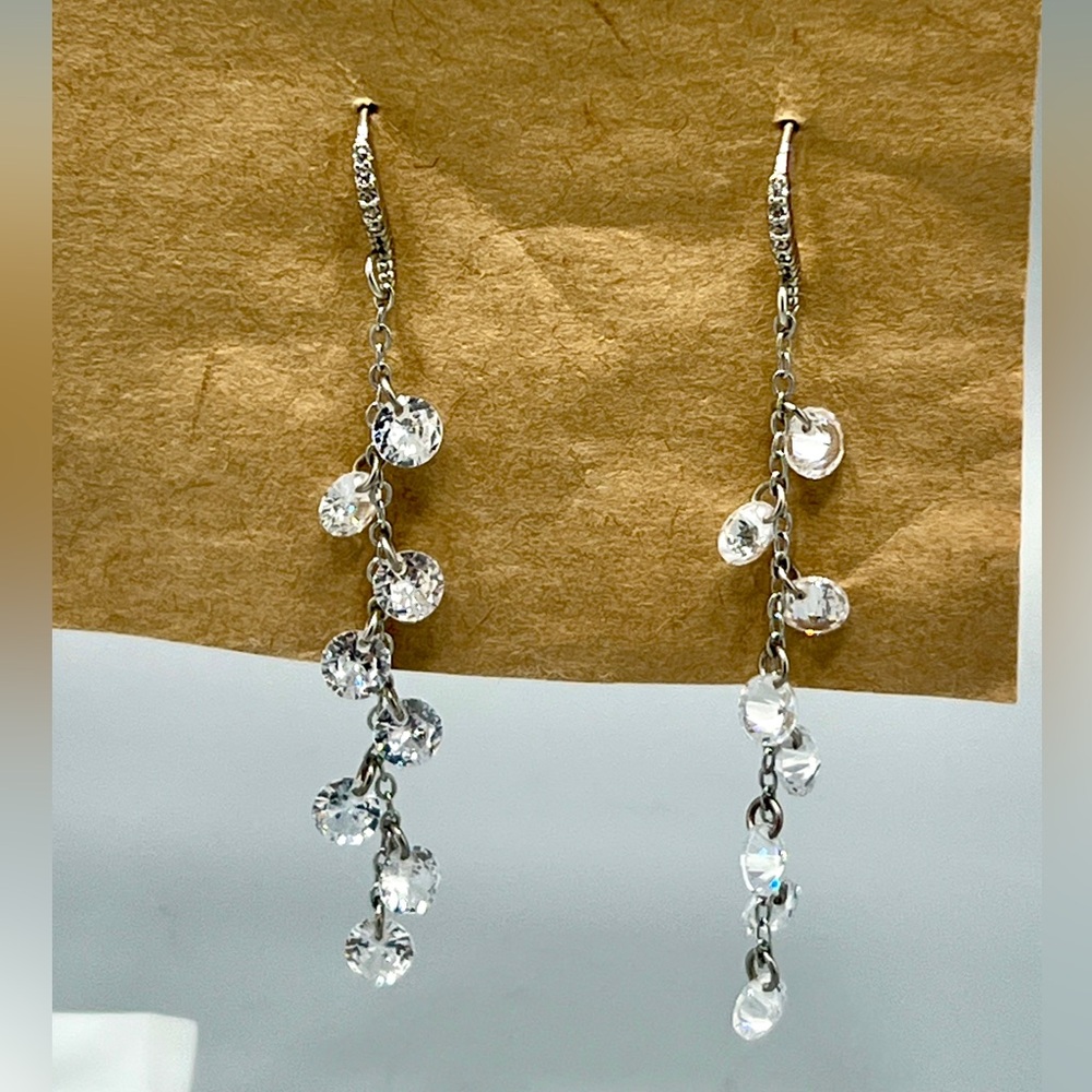 Elegant Silver Tone Crystal Dangle Earrings